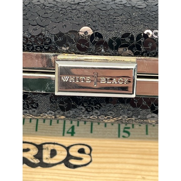 WHBM White House‎ Black Market Sequin Evening Hinged Clutch w Chain Strap  Black - Picture 2 of 8